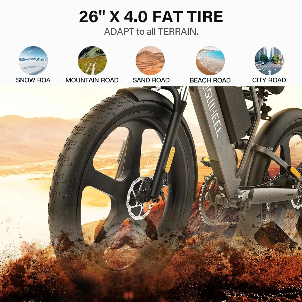 COSWHEEL T26 Electric Bike 26Inch Fat tires Mountain 1000W 48V 25AH hydraulic brake  Off Road