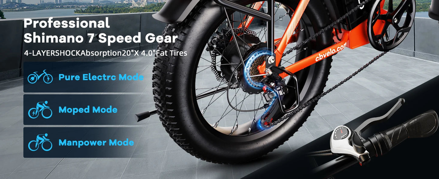 1000W Folding Electric Bike, 48V 20AH Large Removable Battery,30+MPH, 80 Mi Max Range, 20" Fat Tire