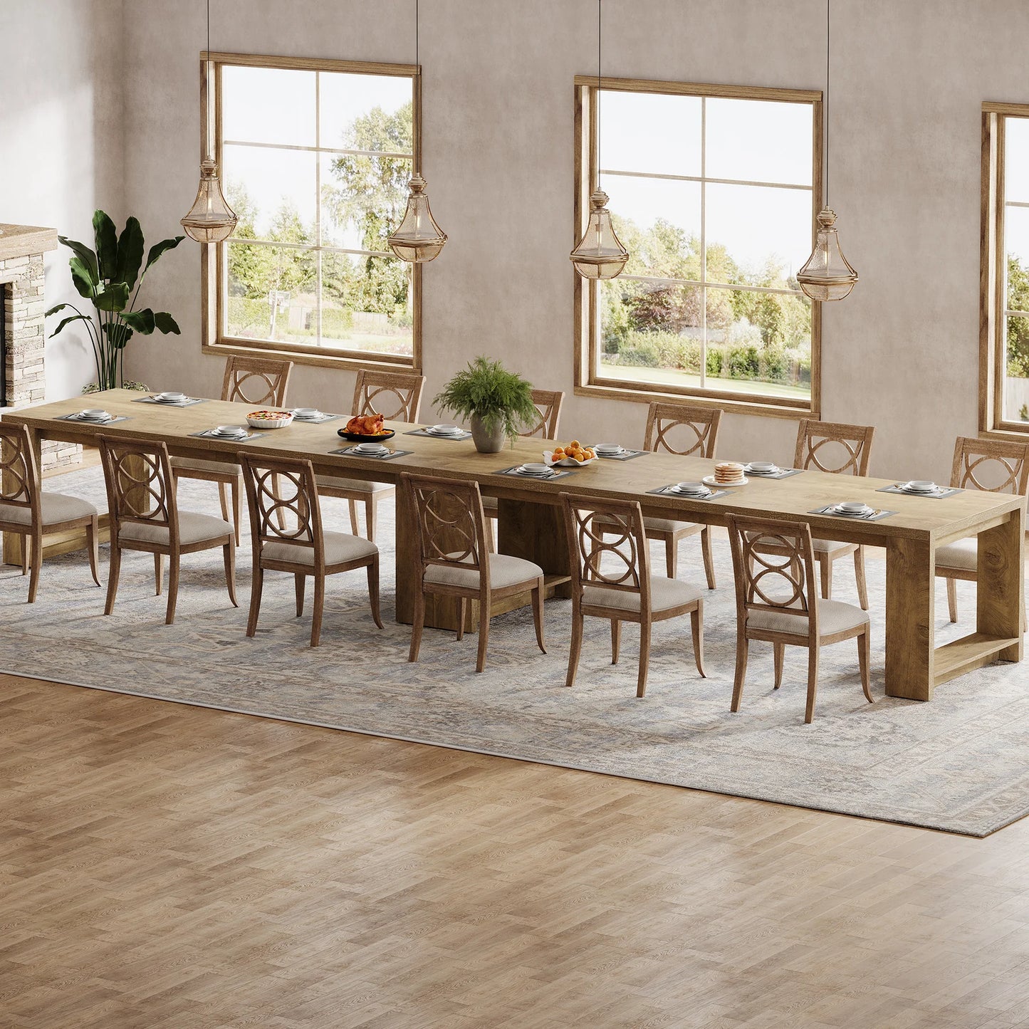 Tribesigns 86.61-Inch Dining Table for 6-8 People, Modern Long Kitchen Table,Pedestal Base, indoor