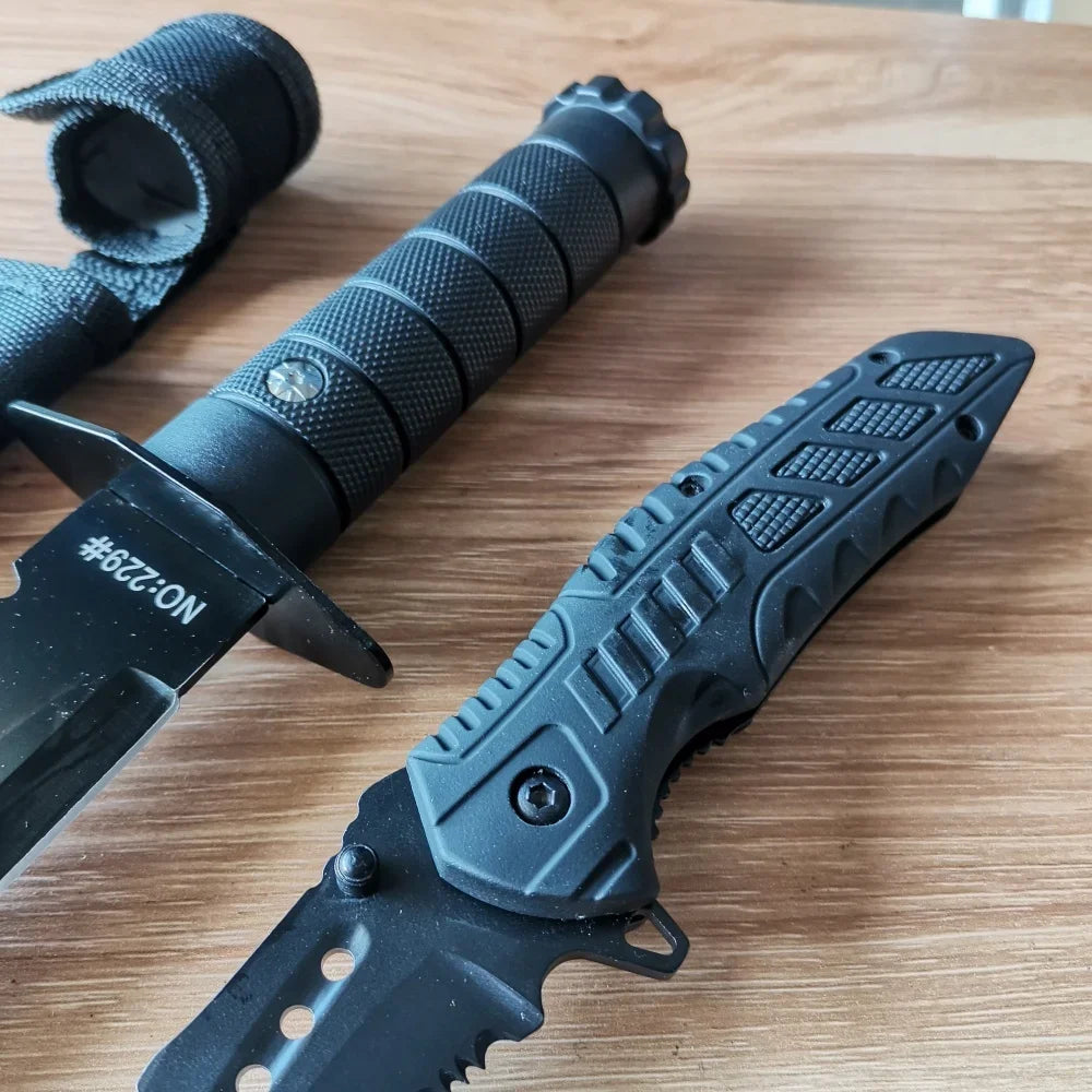 Premium Stainless Steel Knife Set: Fixed&Folding Blades for Camping, Hiking, Survival - Rust-Resist