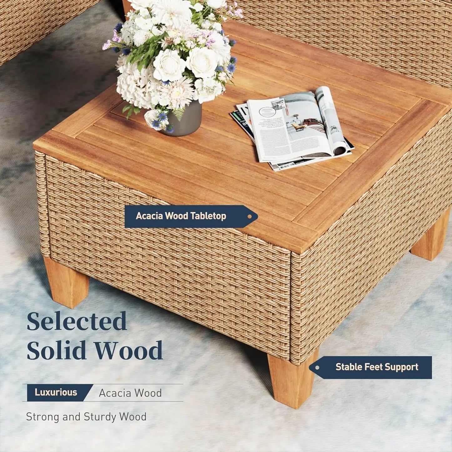 Small Patio Furniture Set, 3 Piece Wicker Outdoor Patio Conversation Set, Outside L-Shaped Sectional