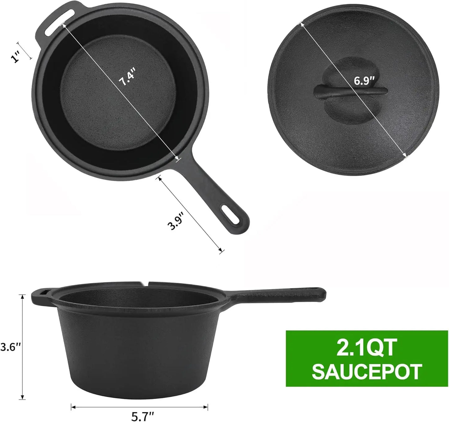 Cast Iron 8 Piece Pre-Seasoned Dutch Oven Cooking Set