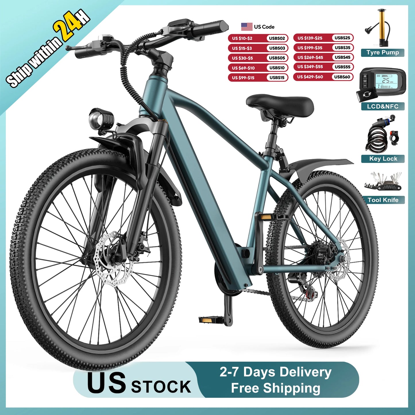 GREAT PRICE Electric Mountain Bike Adult 540W Peak Motor 36V Lithium Battery Long Range 26 Inch