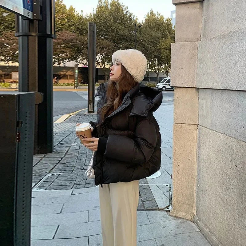 Ladies Short Down Cotton Jacket  Warm Down Cotton Parkas New Fashion Hooded Loose Lady Bread Coats