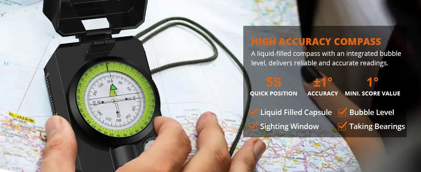 Proster Hiking Compass - Aluminium, Waterproof, Clinometer, Fluorescent Scale, Carry Bag (128 chars)