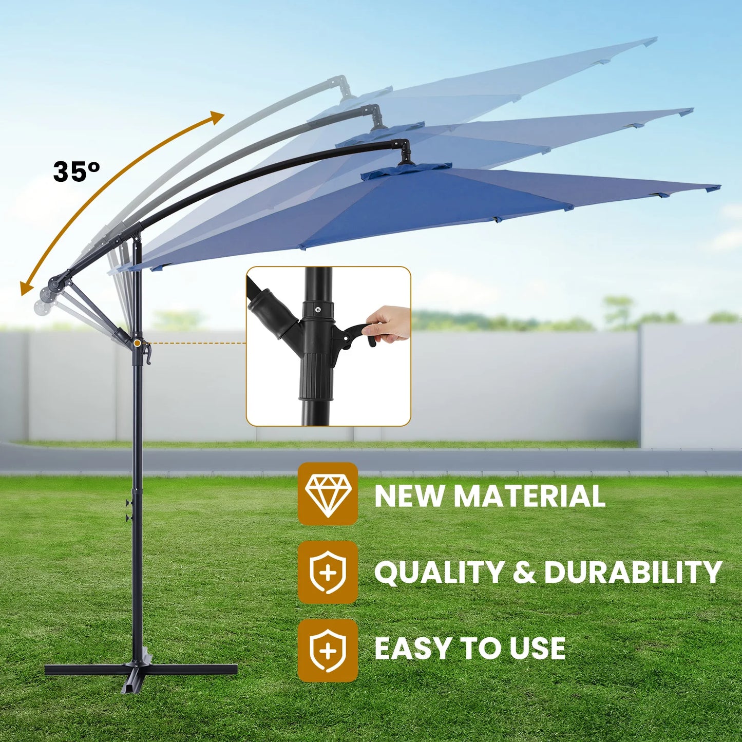10FT Outdoor Patio Umbrella Hanging Cantilever,Easy Tilt Adjust,UV Protection 8 SturdyRibs yard deck