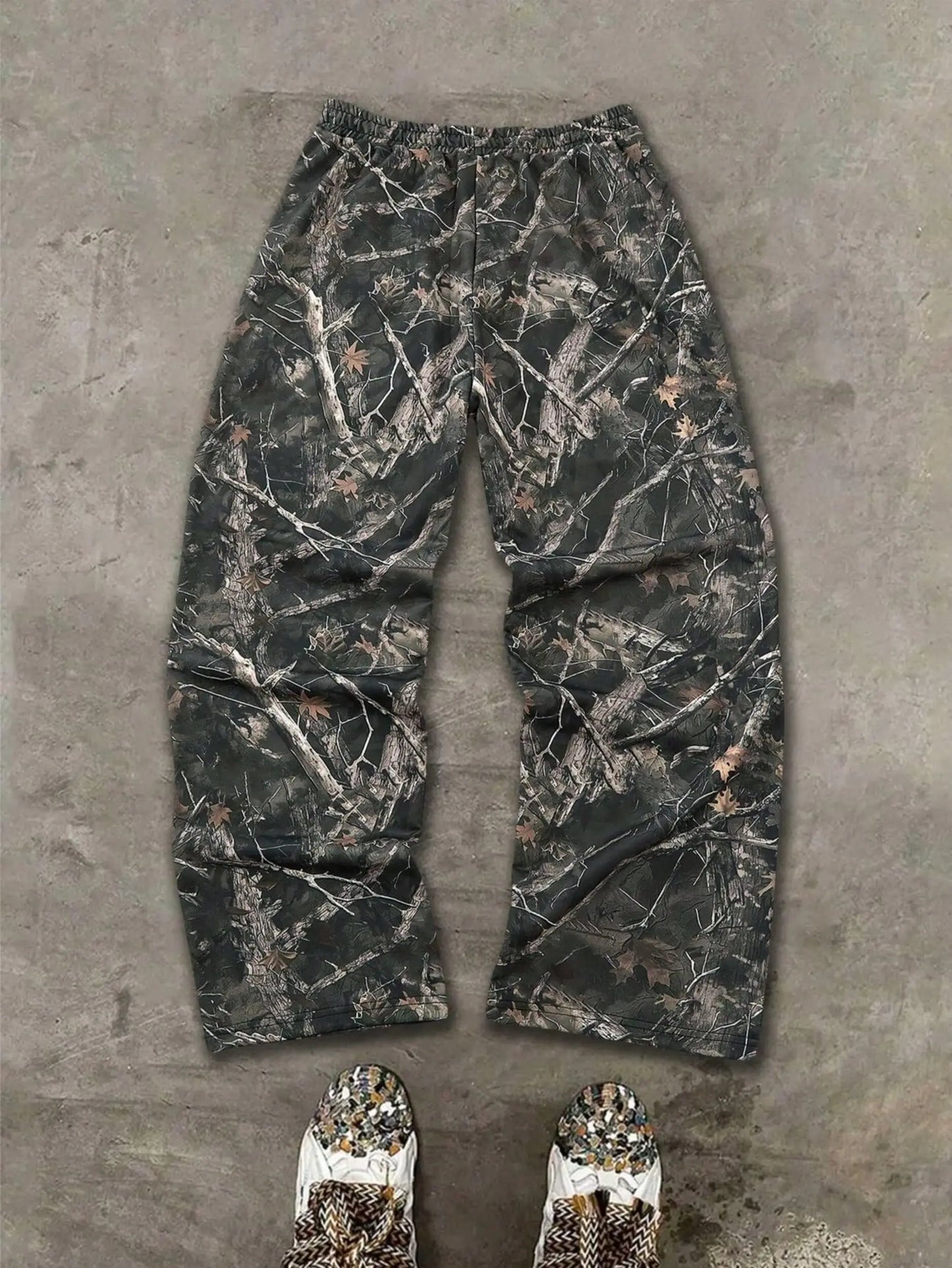 Men's Camo Sweatpants Drawstring Elastic Waist Baggy Straight Leg,Pockets Streetwear