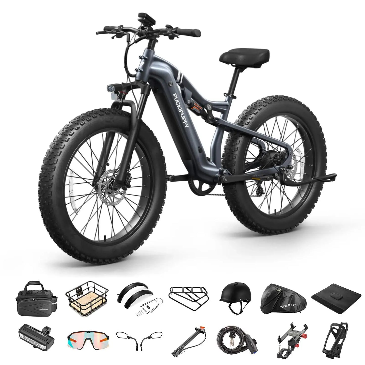 PUCKIPUPPY Lab-pro E-Bike 26" Fat Tire Full Suspension Mountain1350W 48V 20AH Ebike 2-Yr Warranty