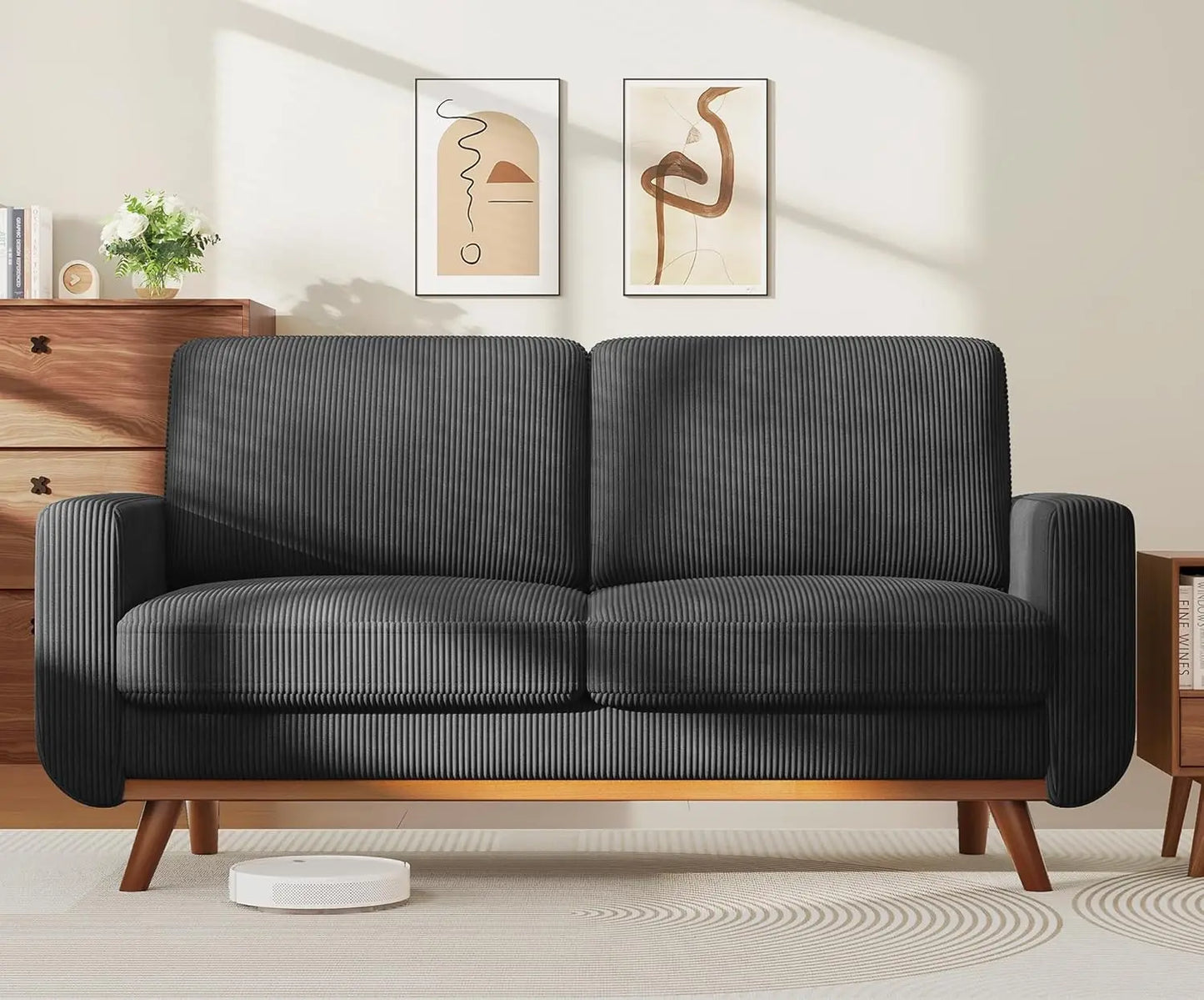 INDOOR 97" L-Shape Modular Sectional Sofa 3-Seat Corduroy Movable Otto green,black, Customized
