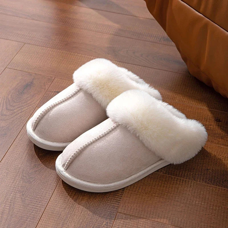 2025 Winter Warm Flat Fur Slippers Women Faux Suede  Slides Comfort Non Slip Indoor FloorCotton