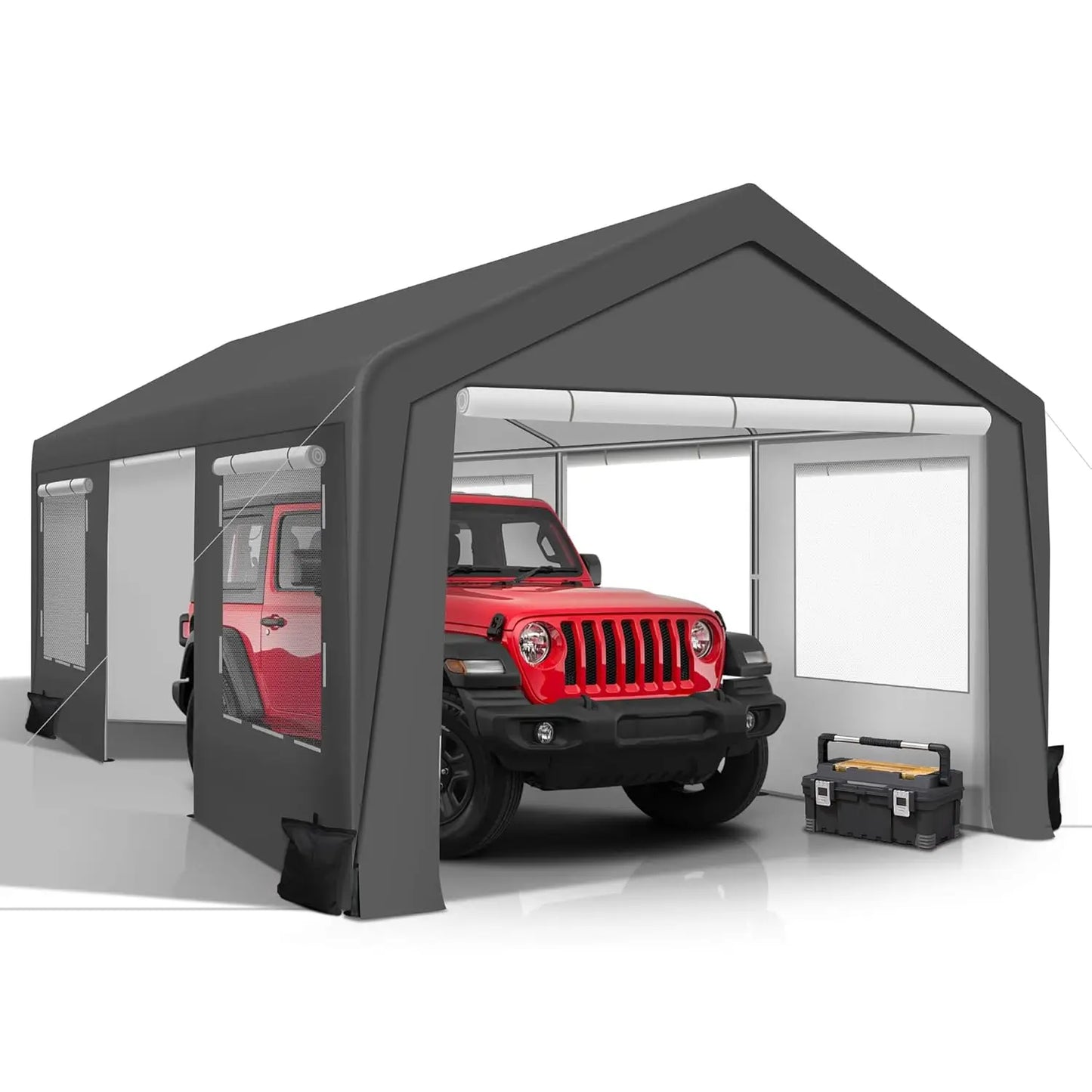 Heavy Duty Carport Tent - Portable Outdoor Canopy with Roll-up Side Doors & Windows, Portable Garage