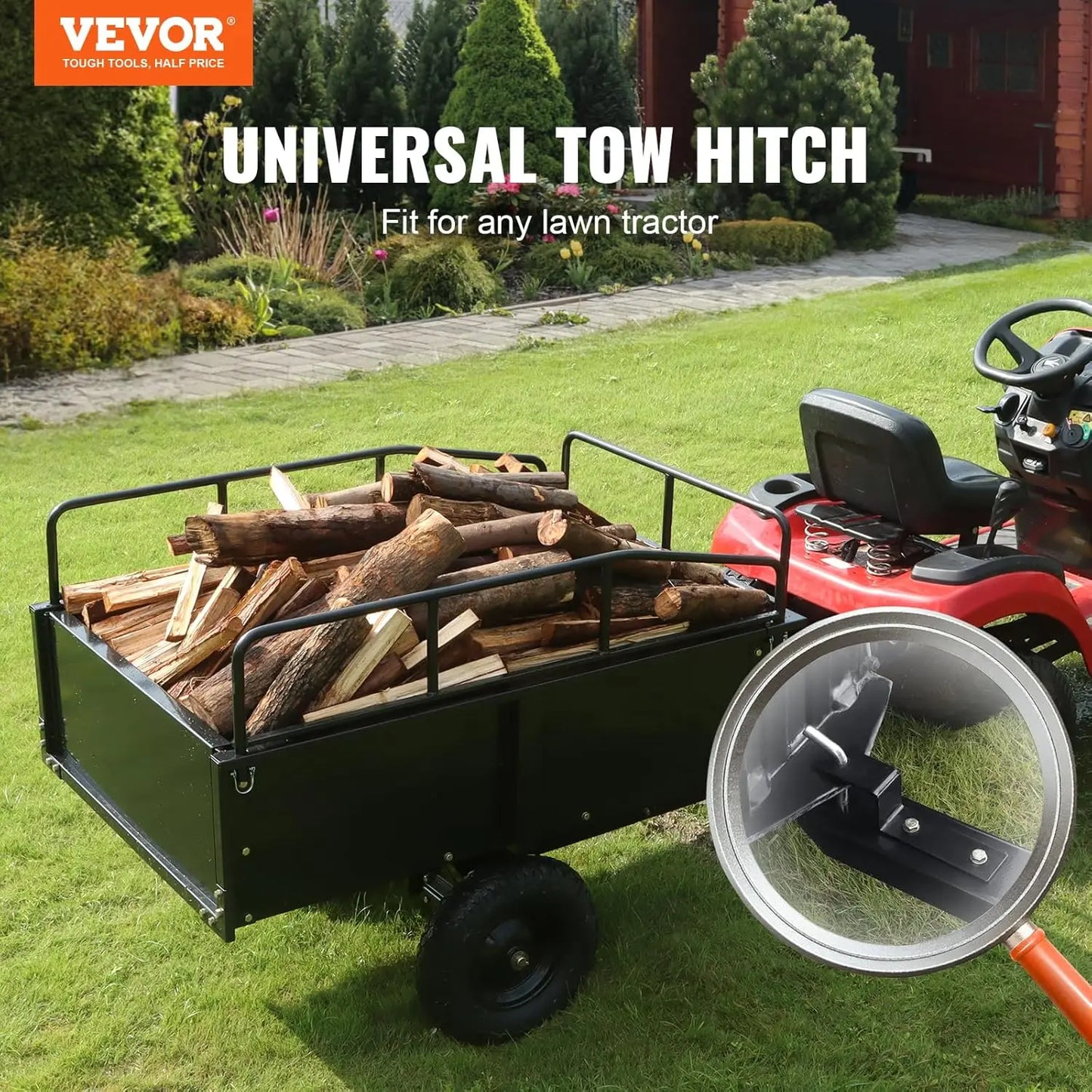 Heavy Duty ATV Dump Cart - Steel Tow Behind trailer, 750 lbs, 15 Cubic Feet garden Remove Sides