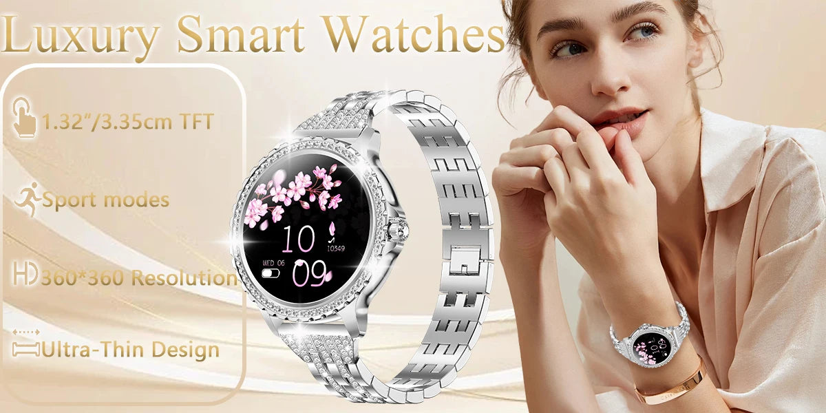 Smart Watch, women 1.32" Touchscreen Fitness Tracker, Wireless Calls, Music Time Display, Step Count