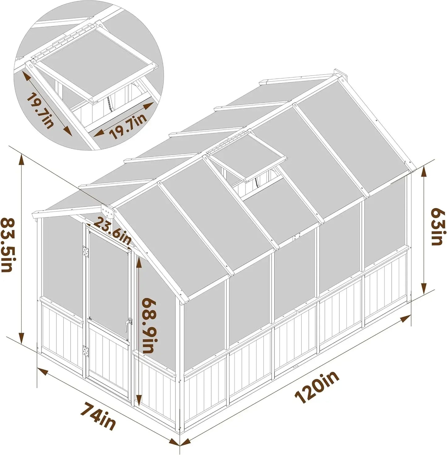 6x10 FT Green House, Outdoor, 6MM Thick Polycarbonate Panel Wooden Walk-in Greenhouse Kit Lock/Door
