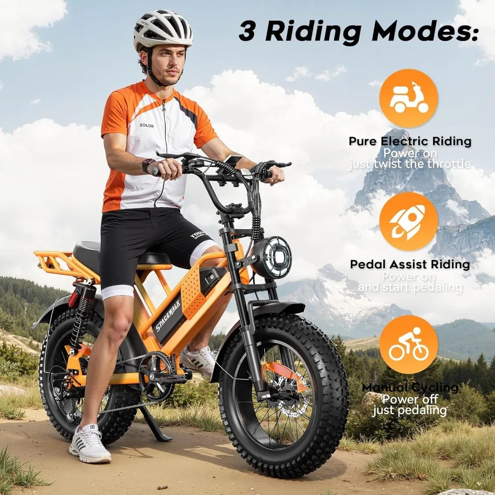 E-Bike M7, Adult,20" Fat Tires, Riders 5'5"& Above,1500W Peak Motor,24.9mph,48V 15Ah Removable Bat