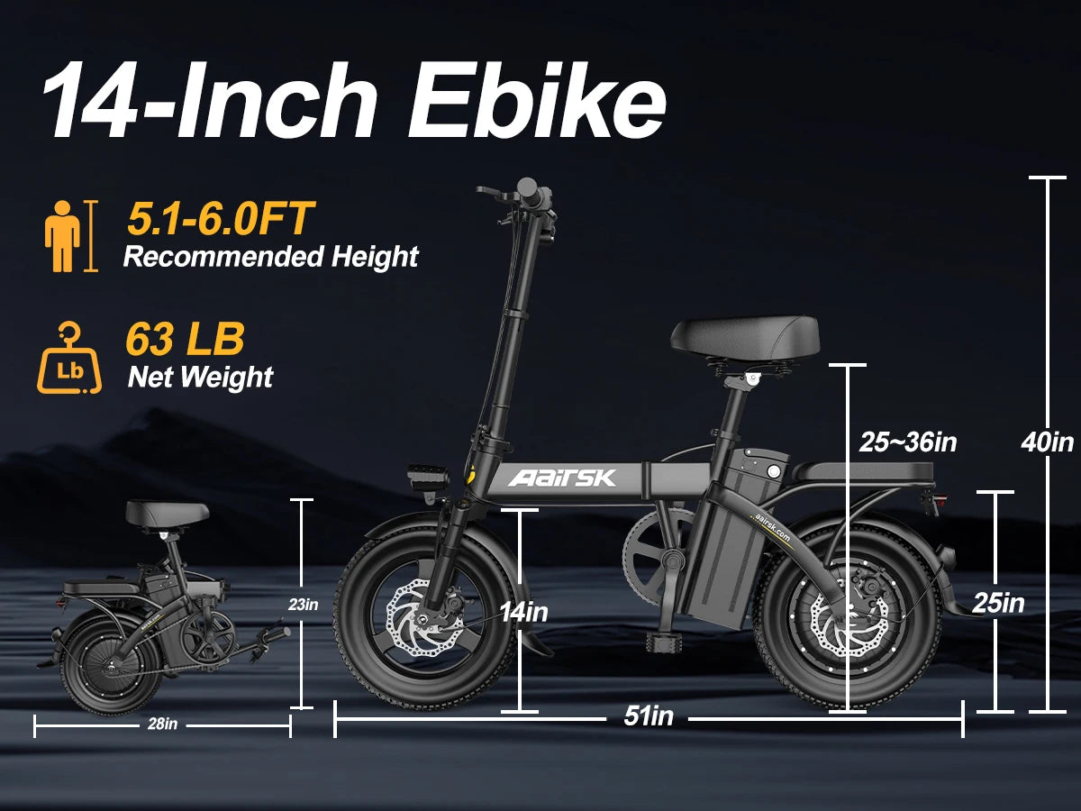 E-bike 500W Motor,14 Inch Tire Women's E-bicycle 480WH10Ah Battery