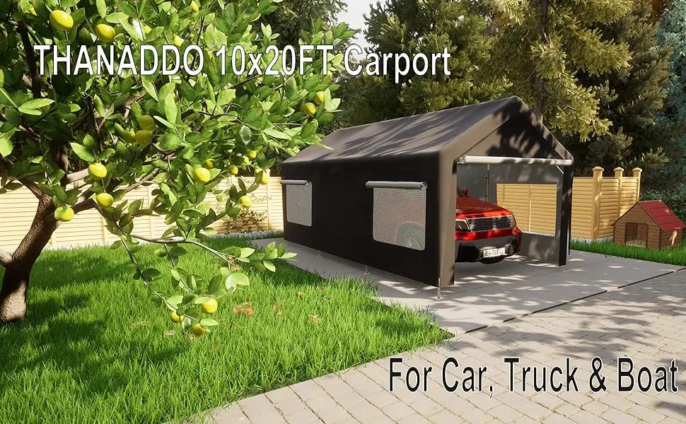 Carport 10x20ft Portable Garage Canopy Heavy Duty, with Mesh Windows and Removable Sidewalls