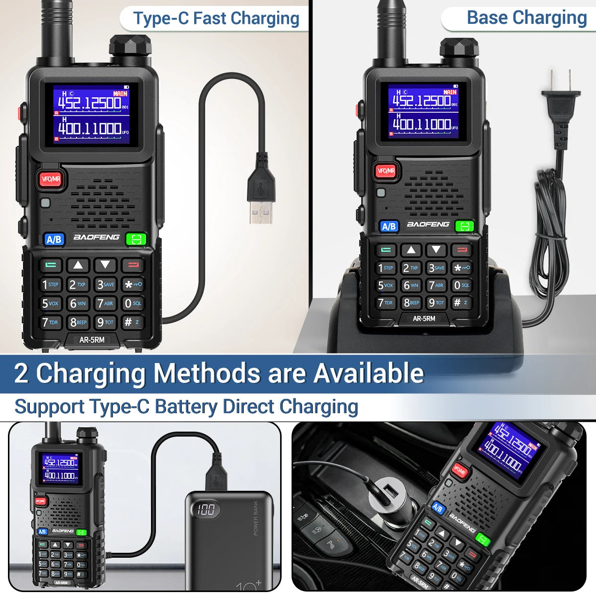 2PCS AR-5RM Multi Band Walkie Talkie,10W Wireless Copy Frequency 999CH 2500mAh UV-5RH Long Range Ham
