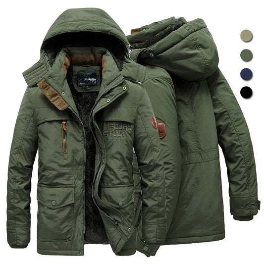 Men's Winter Jacket Fleece Linning Parka Coat Hooded Windbreaker Warm Big Size 6XL Multi-pocket