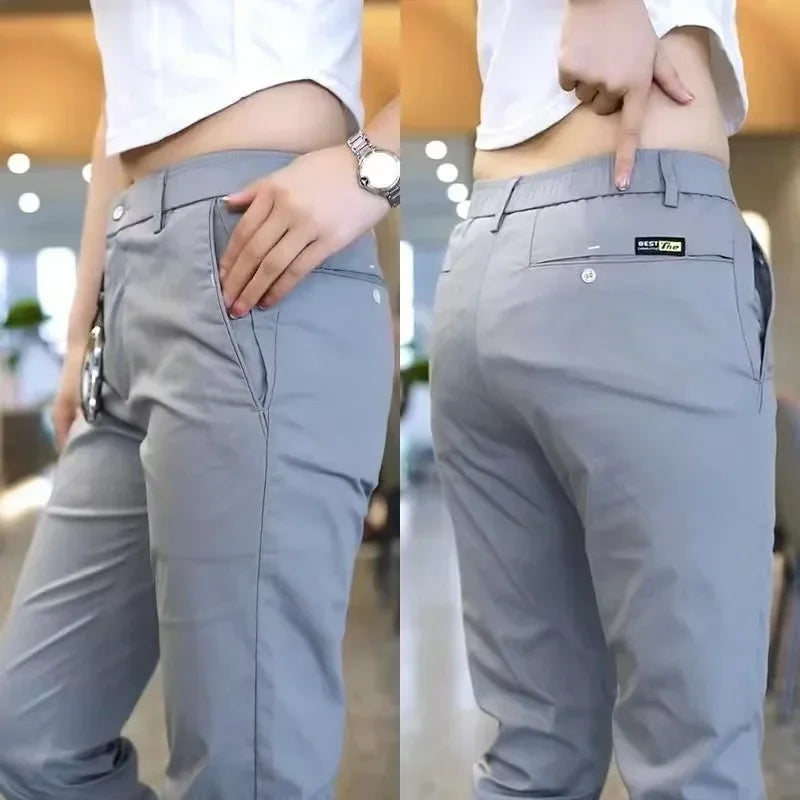 Ice Silk Men's Golf Men's Midweight Casual Pants Khaki Black Slim Straight Leg Stretch Casual