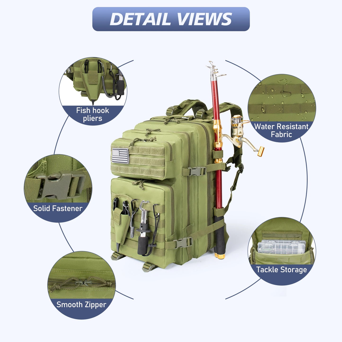 45L Fishing Hunting Bag Tactical Backpack Men's Travel Large Capacity Rucksacks Men Waterproof