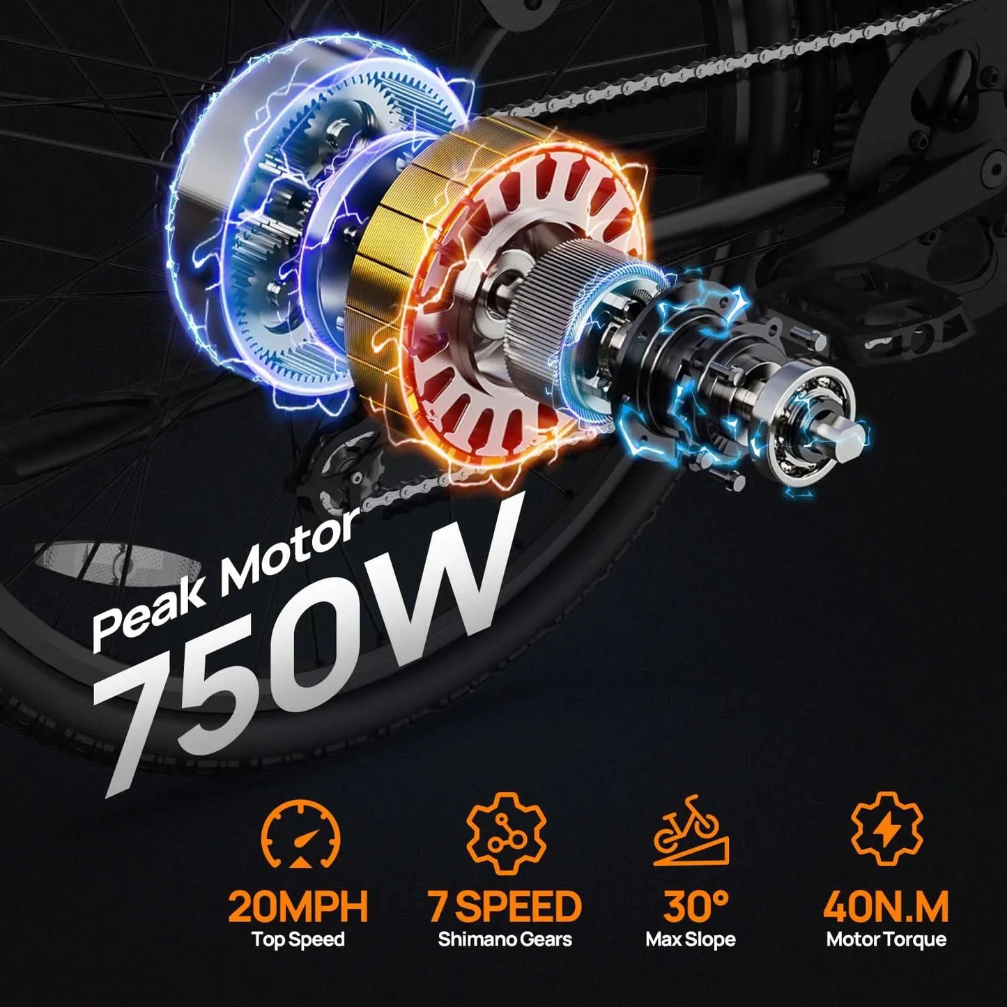 750W E26 Electric Bike 26x2" Commuter Tires 48V 10.4Ah Removable 20MPH Speed 7-Speeds LCD Display