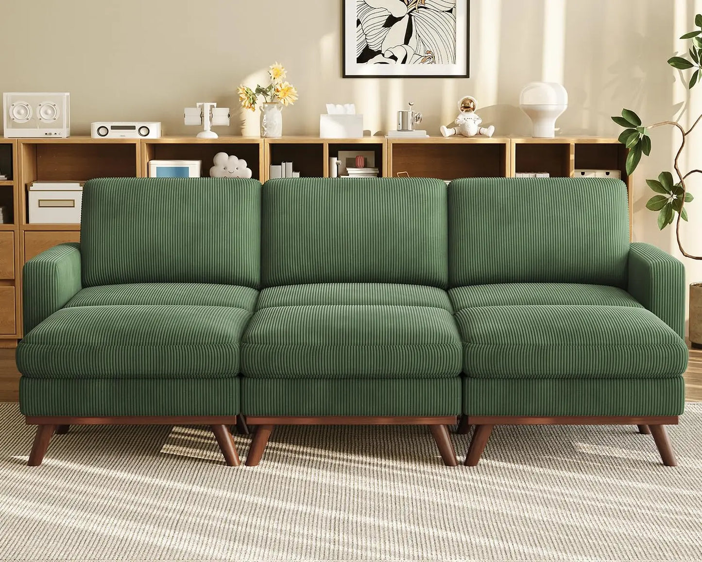 INDOOR 97" L-Shape Modular Sectional Sofa 3-Seat Corduroy Movable Otto green,black, Customized