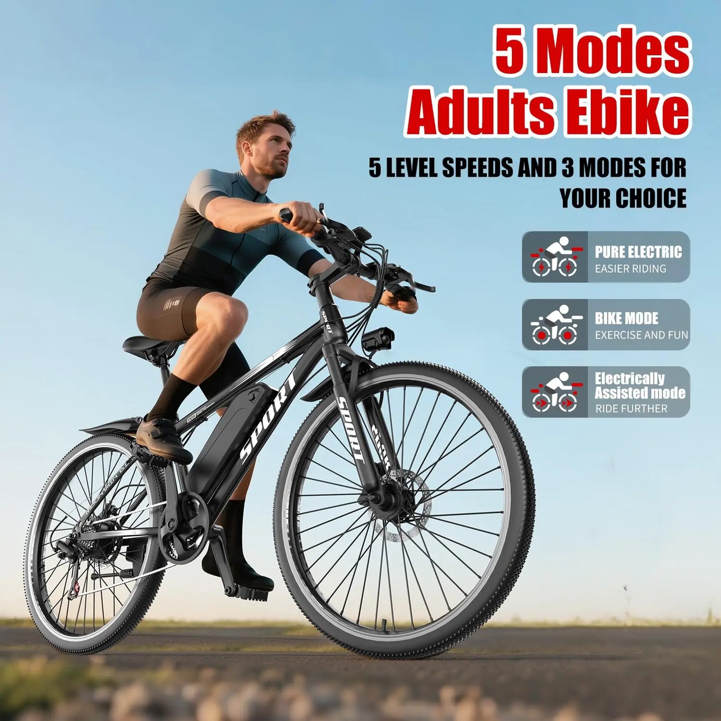 E-Bike, Adults, 750W Electric Mountain Bike, 7-Speed, Front Suspension, 20 mph Folding Bike 40 Mile