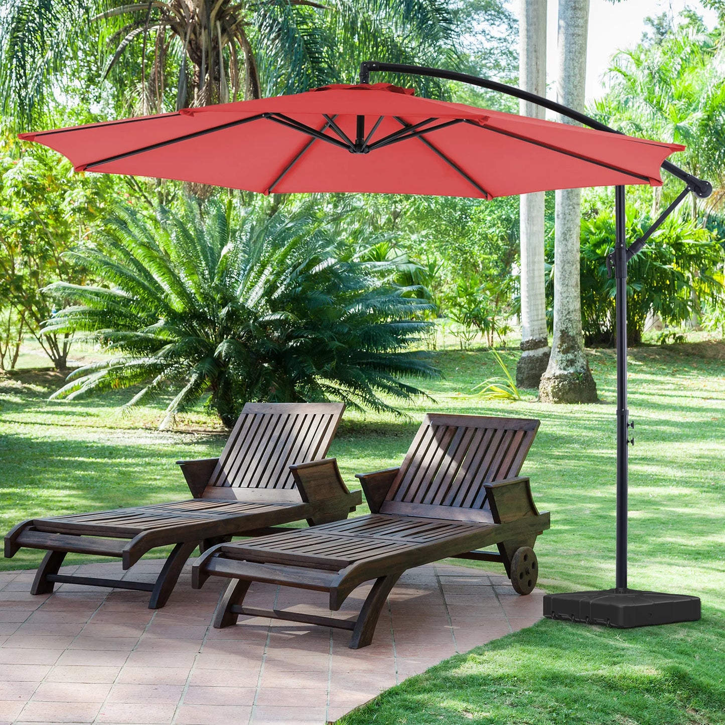 10FT Outdoor Patio Umbrella Hanging Cantilever,Easy Tilt Adjust,UV Protection 8 SturdyRibs yard deck