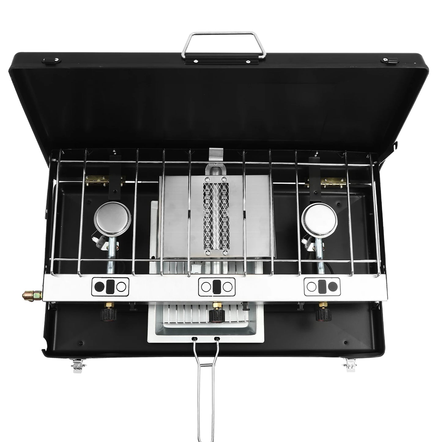 Campfire Grill] 3-Burner Durable Cold-Rolled Steel ,Windproof Lid, Camping & Outdoor Cooking
