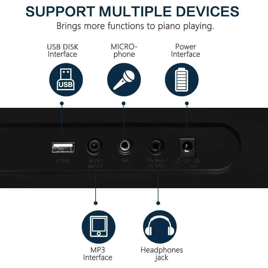 61 Key Portable Electronic Piano Illuminated FullSize Keys LCD Display Headphones XStand Microphone