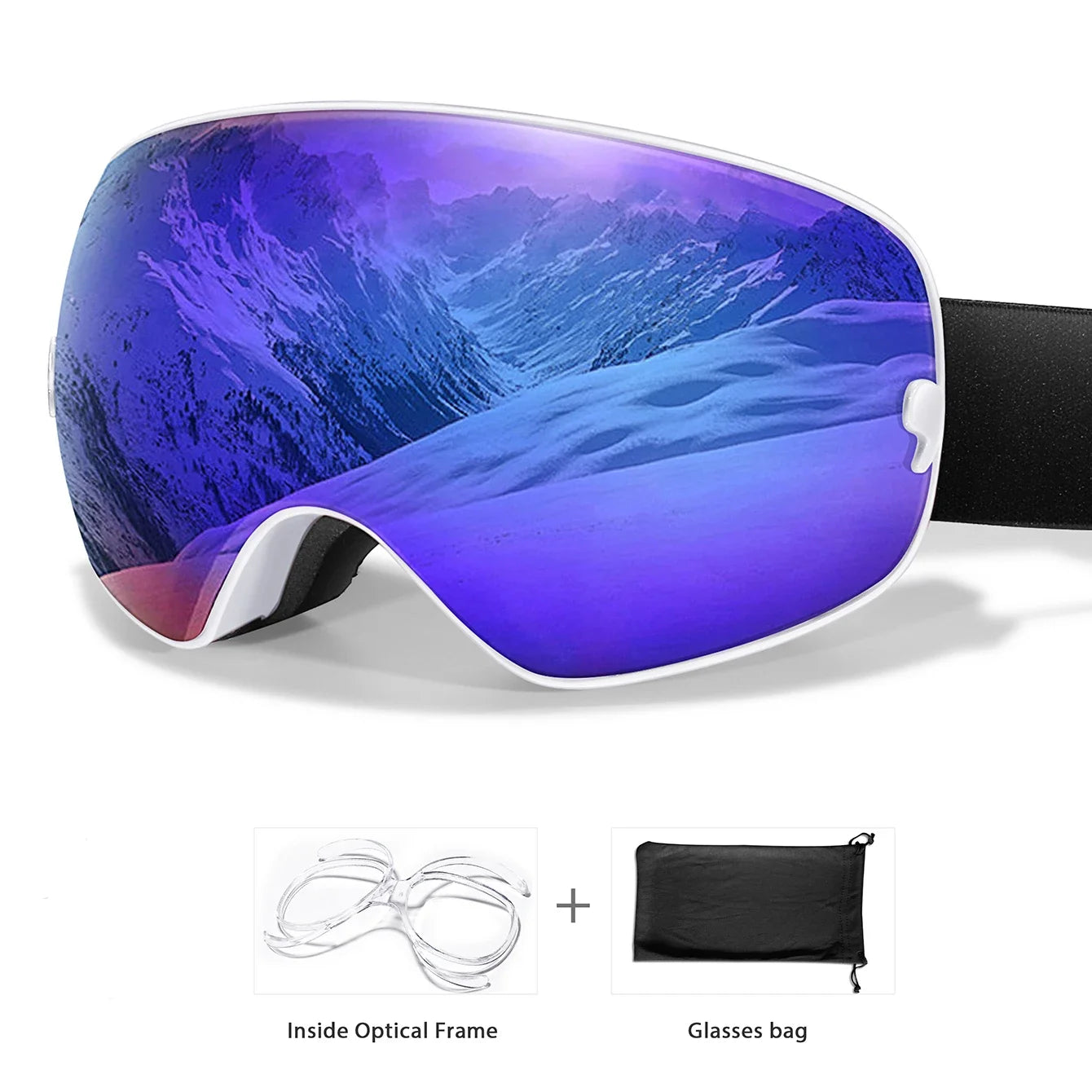 Winter Outdoor SKI Goggles Men/Women Teen, Free Optical Frame/Bag, UV400 Anti-Fog Snowboard Eyewear