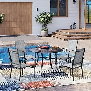 7-Piece All-Weather Rattan Patio Dining, 60" Wood Table, Removable Cushions & Umbrella Hole