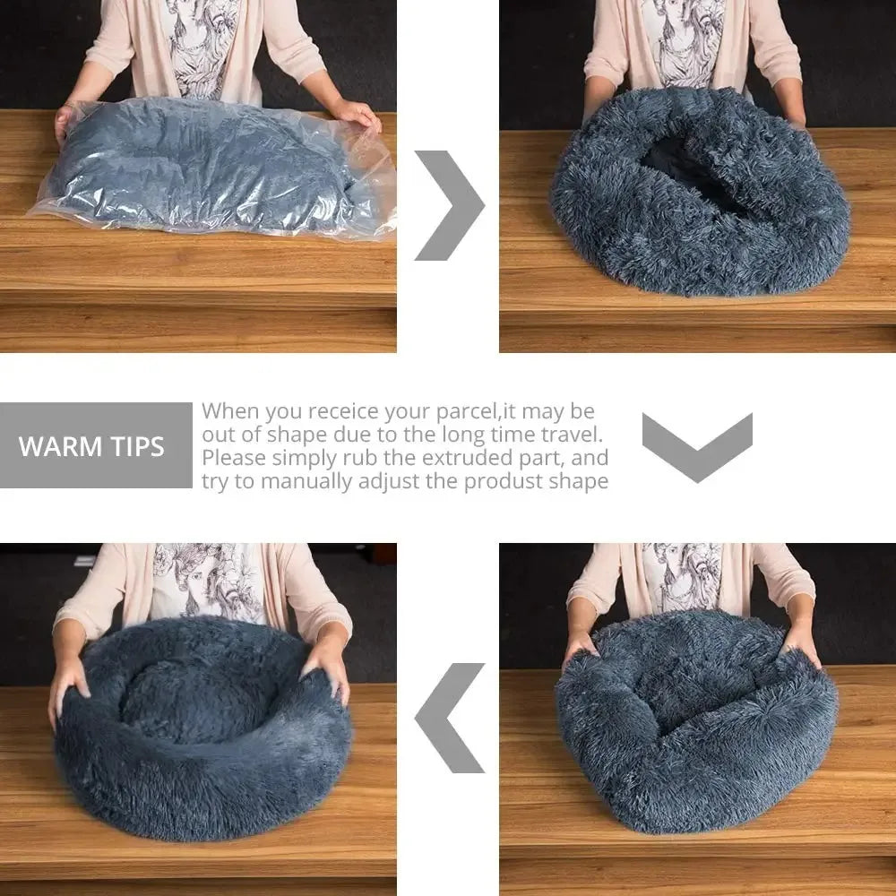 Round Dog/ Cat Bed Plush Basket Washable Pet Bed for Small Medium pet