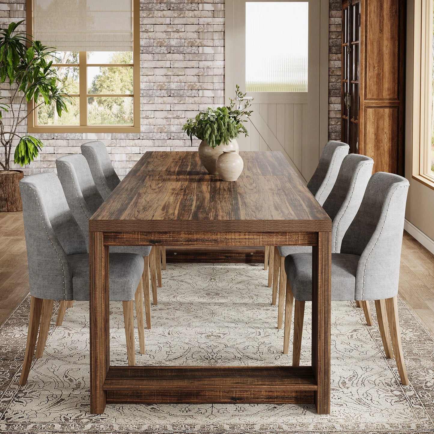 Tribesigns 86.61-Inch Dining Table for 6-8 People, Modern Long Kitchen Table,Pedestal Base, indoor