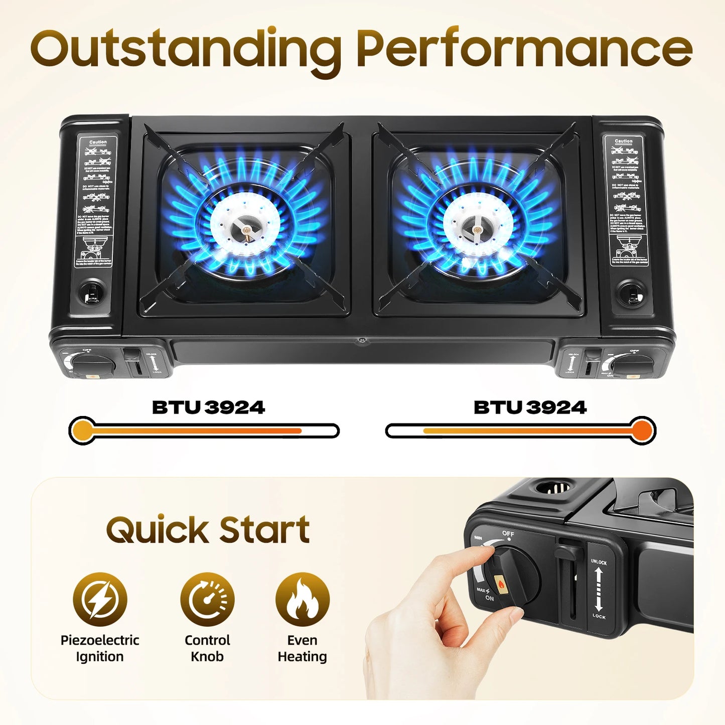 Camping Stove Dual Burner W/Grill Tray & Storage Case Portable Outdoor Cooking ,Picnic BBQ Hiking