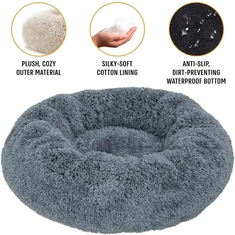 Round Dog/ Cat Bed Plush Basket Washable Pet Bed for Small Medium pet