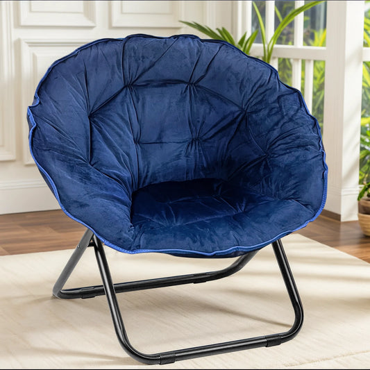Grezone Round Foldable Saucer Chair, Moon Chair with Metal Frame for Bedroom