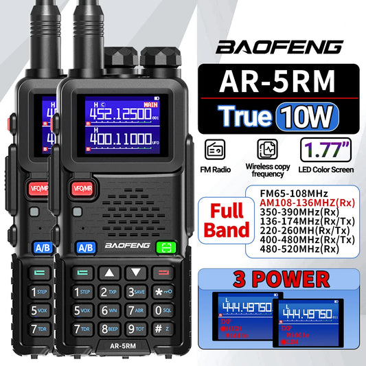 2PCS AR-5RM Multi Band Walkie Talkie,10W Wireless Copy Frequency 999CH 2500mAh UV-5RH Long Range Ham