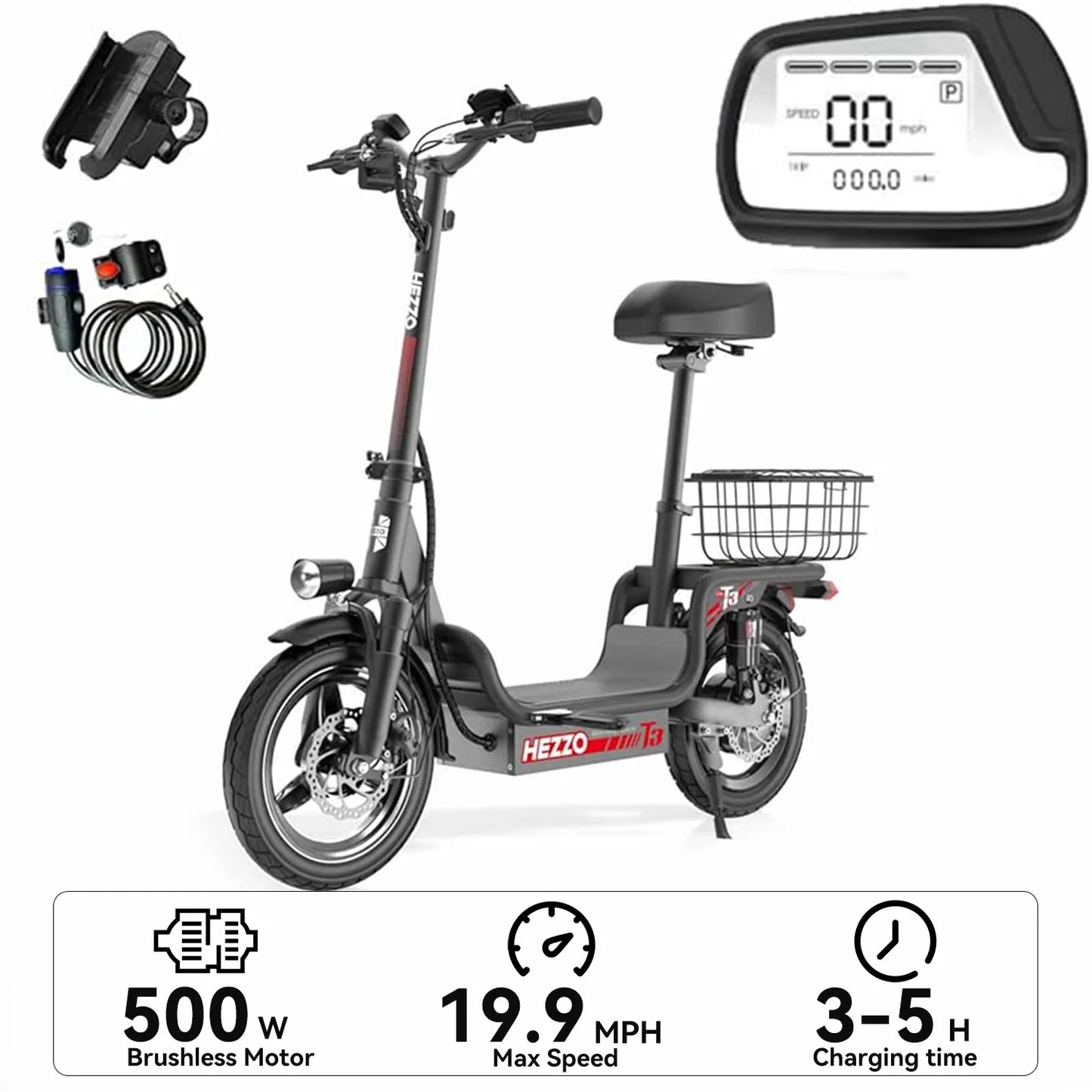 500W carbon steel front and rear dual disc brake bicycle for urban commuting with basket, adult