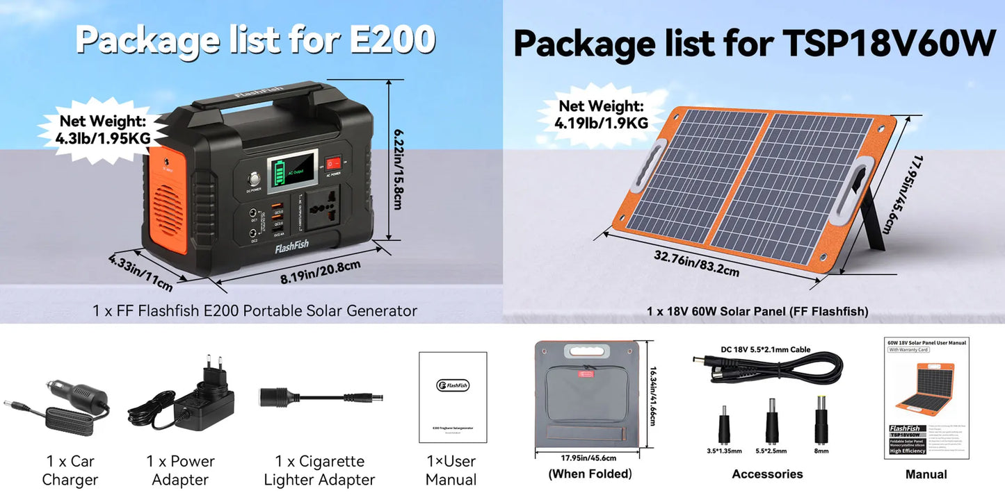 Portable Power Station 200W 151Wh Solar Generator,Solar Panel 50W Battery Cell Complete Kit Set
