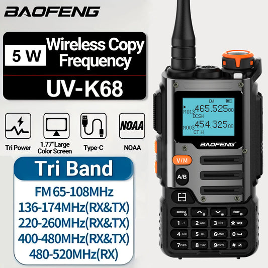 UV-K68 Walkie Air Band Radio TYPE-C K68 Charge UHF VHF DTMF FM NOAA Wireless Frequency Two Way