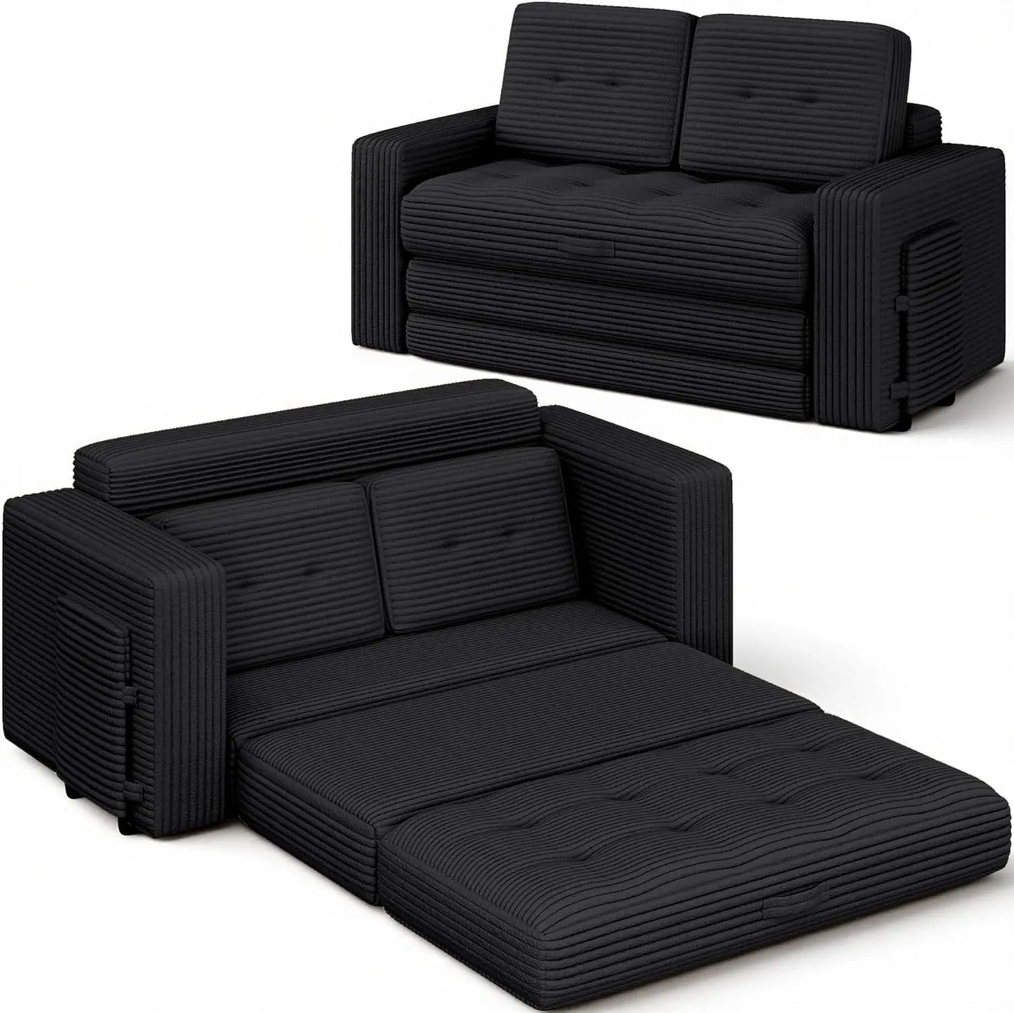Indoor 3 Fold Convertible Sofa Bed, Black - Pull Out Boneless Couch, Loveseat Sleeper, Pillows