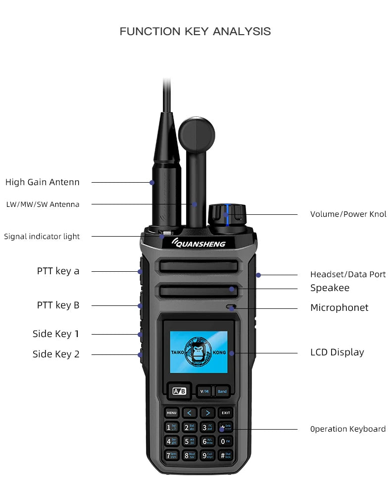 10W VHF/UHF Dual Band Radio 999CH CTCSS/DCS IP55 2500mAh Type-C NOAA Weather Alarm CE