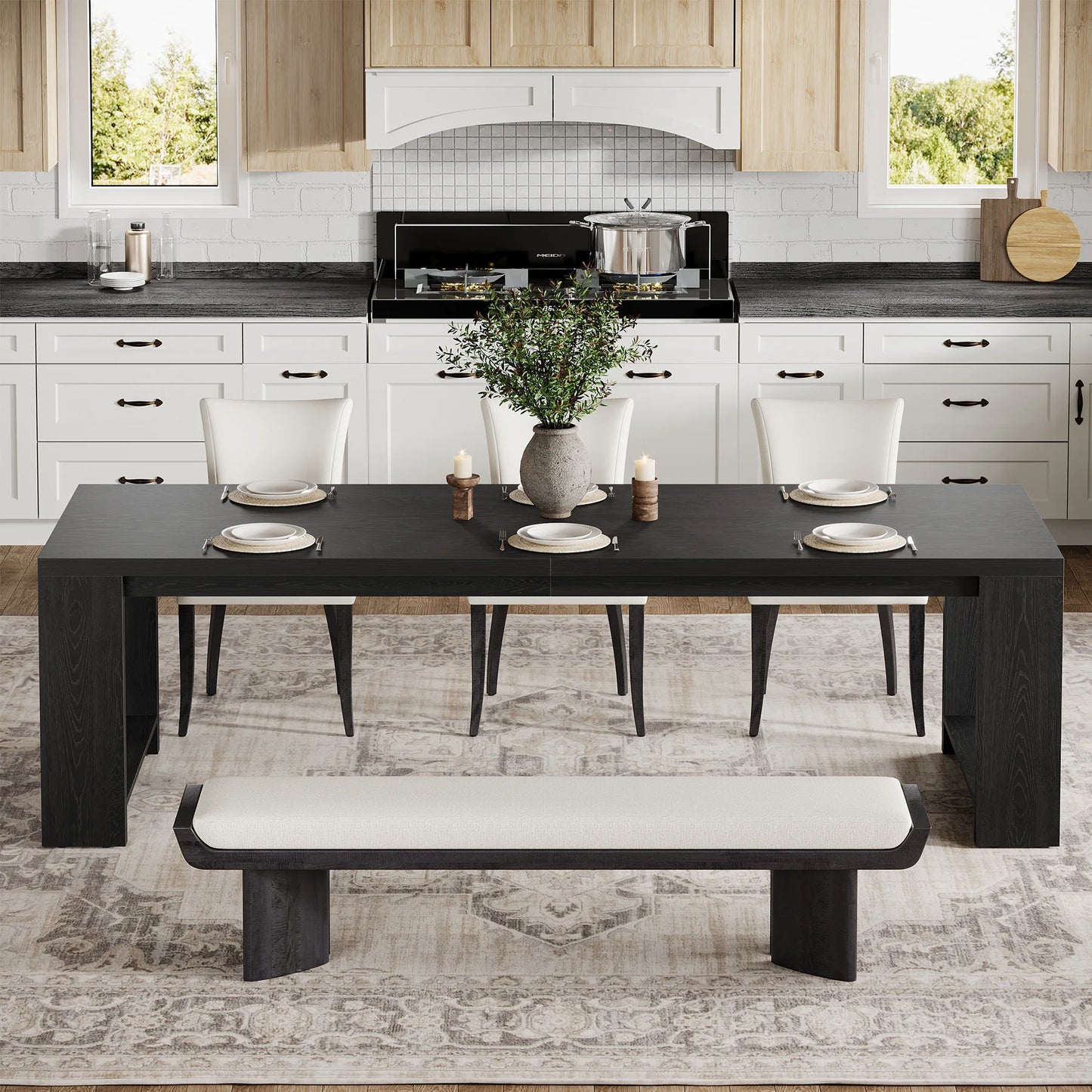 Tribesigns 86.61-Inch Dining Table for 6-8 People, Modern Long Kitchen Table,Pedestal Base, indoor