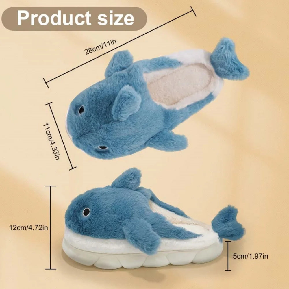 Soft Plush Sharky Slides For Wome&Men,Whale Shark Anti-Skid Winter Cute Couple House Slippers