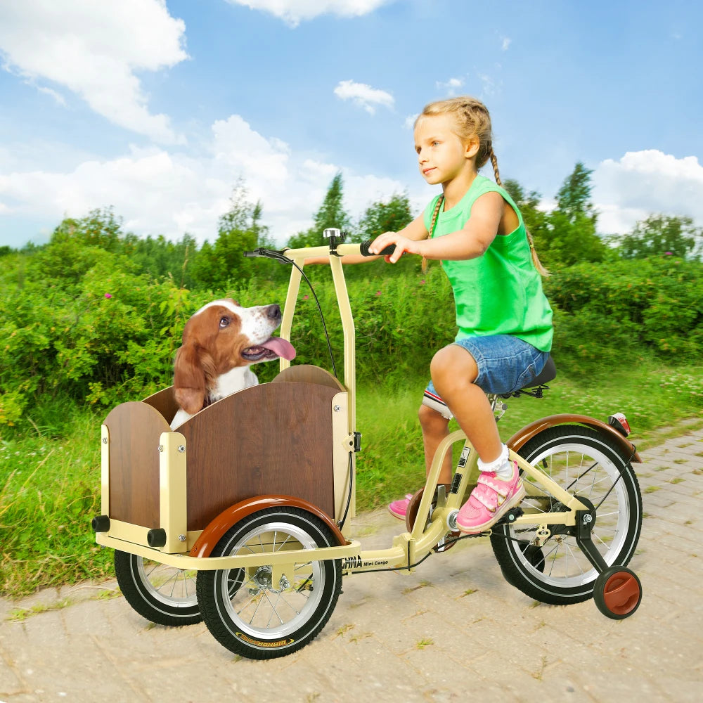 Foldable Tricycle for Kids Ages 6-12 Cargo Bike Pet Bike Reverse Tricycle  Parent-Child Bike