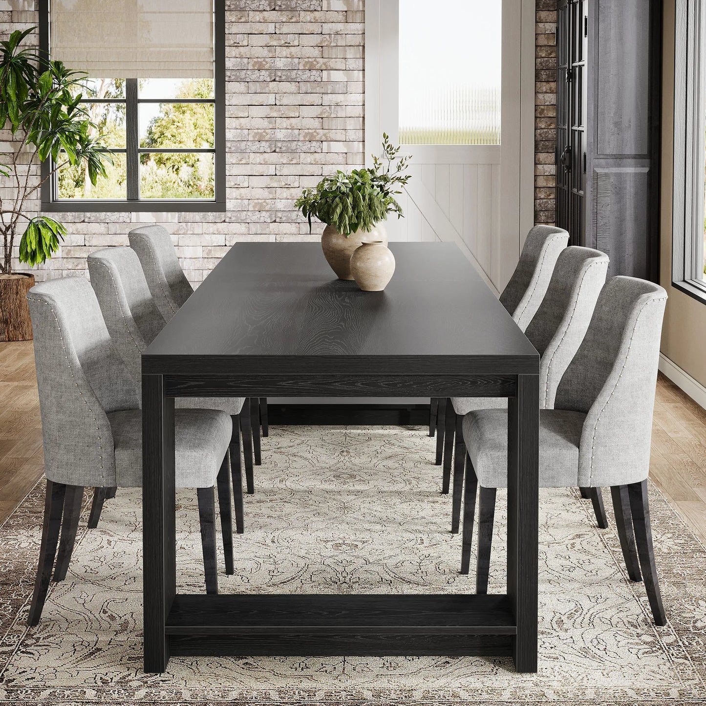 Tribesigns 86.61-Inch Dining Table for 6-8 People, Modern Long Kitchen Table,Pedestal Base, indoor