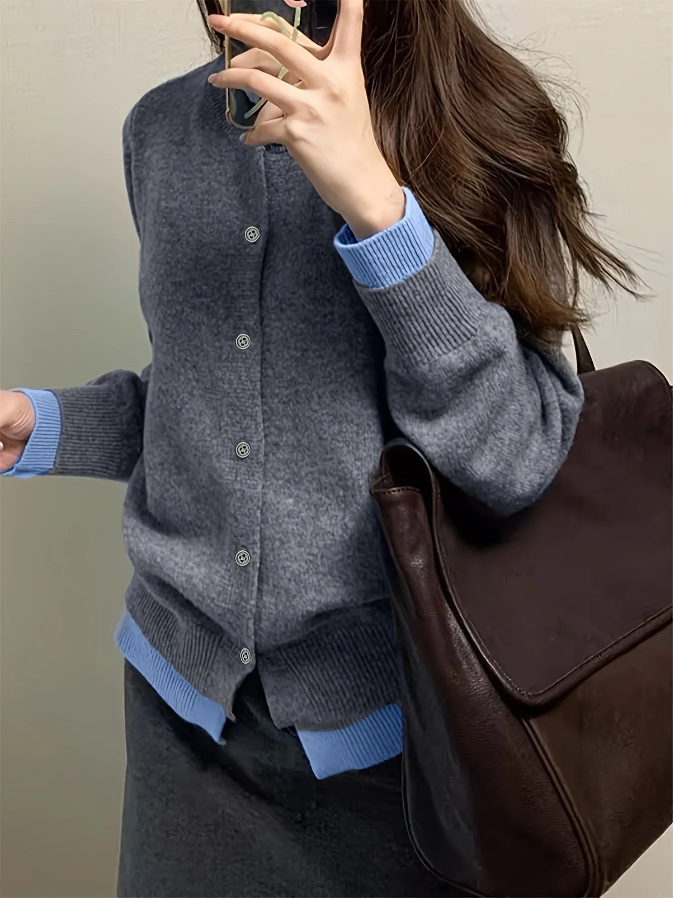 Autumn/Winter New Fashion Woman Sweater Gray Soft Knitted Casual,Versatile Button-up Cardigan Jacket