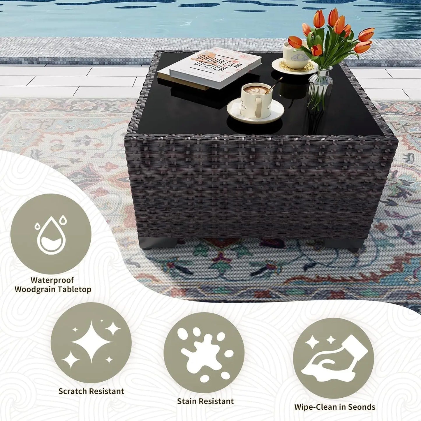 7 Pieces Patio Furniture Set, 4’’ Thick Cushions, All-Weather PE Rattan 29.5'' High Backrest